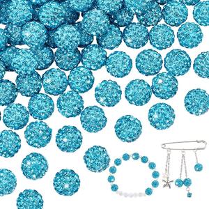 PH PandaHall 100pcs 10mm Rhinestones Beads Pave Disco Ball Clay Beads Crystal Beads Polymer Clay Rhinestone Beads Round Diamond Bead for Bracelet Necklace Earring Jewelry Making Christmas Aquamarine
