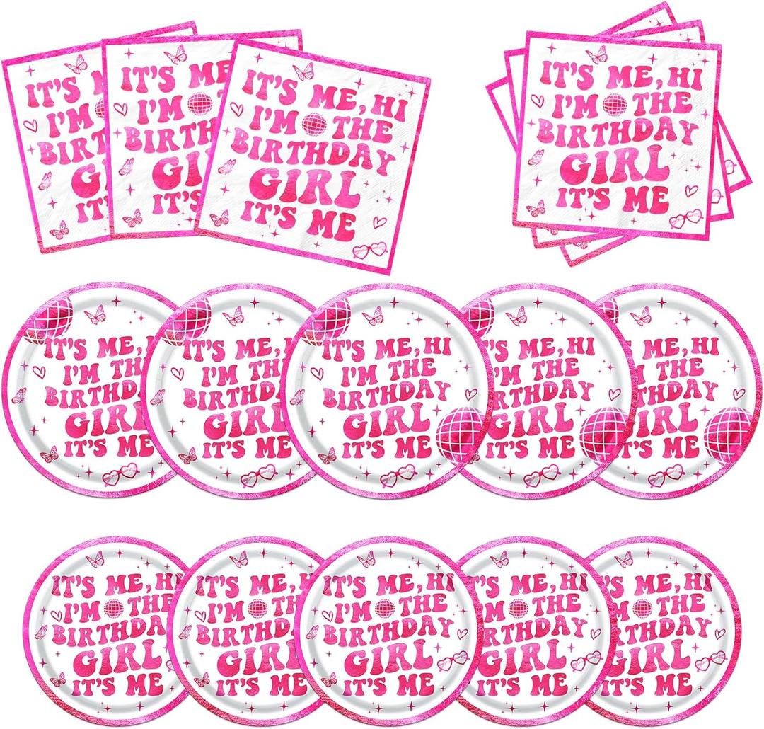 Pink Its Me Hi Im The Birthday Girl Its Me Tableware, 60 Pcs Music Birthday Decorations includes Its Me Hi Im The Birthday Girl Its Me Plates and Napkins for 20 Guests Perfect for Girl