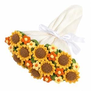 Asolire Crochet Flower Bouquet Throw Blanket, Cute Romantic Gift for Her Girlfriend Mom Mother’s Day Valentine Wedding Anniversary Birthday (White Sunflower, 60 inches)