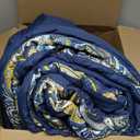 DJY Paisley Comforter Set King Size 7 Piece, Navy and Gold Boho Bed in a Bag, Soft Microfiber Paisley Pattern Complete Bedding Set for All Season (Navy Blue Gold, 104''x90)