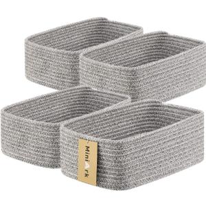 MiniArk Small Storage Baskets for Organizing | Closet Organizer Bins | Shelf Toy Basket | Woven Rope Baskets | Cube Decorative Box | Shallow Basket | 11.5x7.5x4.7 | 4 Packs Mixed Grey