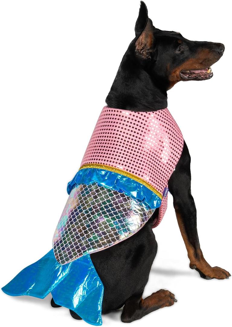 cyeollo Dog Costumes for Large Dogs Sparkly Mermaid Cosplay Clothes Pet Costme Birthday Party Outfit Dog Halloween Costumes Size XL (Pink) cyeollo Dog Costumes for Large Dogs Sparkly Mermaid Cosplay Clothes Pet Costme Birthday Party Outfit Dog Halloween Costumes Size XL (Pink)