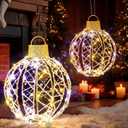 Mudder 2 Pack Christmas Light Balls Outdoor Sphere Lights 12" Hanging LED Holiday Ornaments with 120 Warm and White Lights Waterproof Large Christmas Balls for Outdoor Porch Patio Xmas Decor