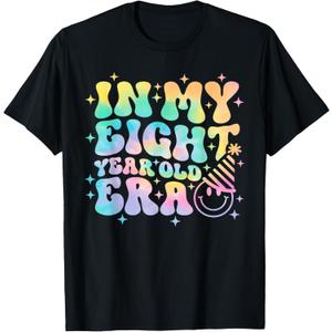 Groovy In My Eight Year Old Era Girl 8th Birthday 8 Yrs Old T-Shirt (Small, Black)