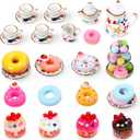 40 Pcs 1:12 Scale Dollhouse Miniature Kitchen Accessories Set Includes 15 Flower Pattern Porcelain Tea Cup 24 Mixed Pretend Cake Foods 1 Mini Three-Tier Cake Stand for Decor Supply (Vivid Style)