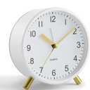 Analog Alarm Clock, 4 inch Super Silent Non Ticking Small Clock with Night Light, Battery Operated, Simple Design, easy setting for Office, Bedroom, Bedside, Desk, teens, elders, kids, adult, White