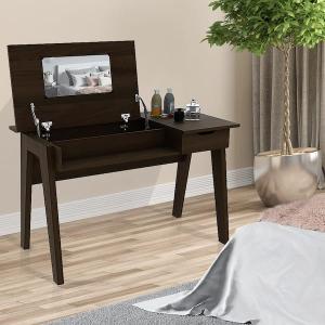 Dressing Table with Flip Mirror and Storage Drawer - Color: Brown