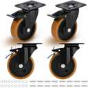 5 inch 3000lbs Caster Set of 4 Heavy Duty Caster Wheels Metal Casters Swivel Casters with Brake Industrial Grade Steel Hub PU Non Marking Castor Wheels for Cart Furniture Workbench