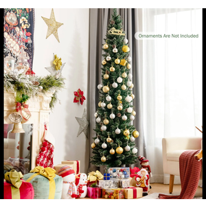 5 ft. Green Unlit Flocked Pencil Artificial Christmas Tree with w/Pine Cones