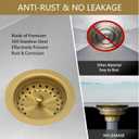 Kitchen Sink Drain Gold Sink Drain Strainer with Fixed Post 3-1/2 Inch Kitchen Drain Assembly with Strainer Basket and Drain Stopper for Standard Kitchen Sink Stainless Steel Brushed Gold