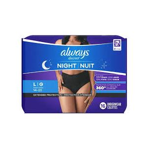 Always Discreet Adult Incontinence Overnight Underwear (L/G) 3 Pacls