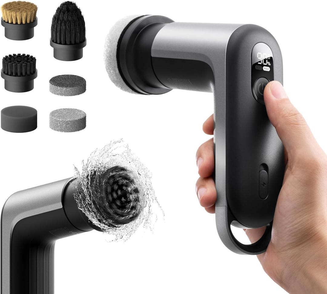 HOTO Grip Cordless Electric Spin Scrubber, IPX7 Waterproof, Lightweight at 0.65 lb with 6 Brush Heads, Powerful Cleaning Scrubber, for Bathroom, Kitchen, Tile, Shower