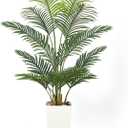 Artificial Palm Trees with Lifelike Natural Trunk, Leaves and Pebbles, 5FT Tall Fake Palm Tree with White Tall Planter, Faux Tropical Areca Floor Plant for Indoor Home Decor, Office Decor, Room Decor
