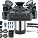 F3 Floating Pond Fountain Aerator, 1HP 750W 110V Stainless Steel Pump with 4 RGB Lights & 100FT Power Cord, Black Octagon Aerating Fountain for Ponds, Lakes, Pools and Fish Farms (Four Lights)