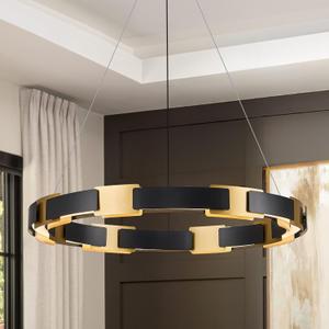 LED Ring Chandelier Modern Black Gold Chandelier for Dining Room 24in Dimmable Circular Chandeliers Light Round Chandeliers Light Fixture for Bedroom Kitchen Entryway Home Office Living Room