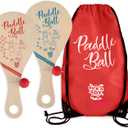 Wooden Paddle Ball (Set of 2) with Red Carry Bag Indoor Outdoor Toy: Fun and Classic Paddleball Game for Boys and Girls, Party Favor Toys Ages 4+