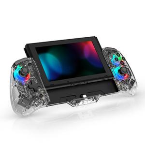 miknok Controller for Handheld Mode Compatible with Switch/Switch OLED Ergonomic Gripcon with 8 LED Colors fit Big Handheld Players, Motion Control/Map Button (Transparent)