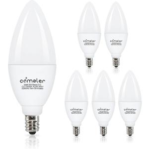 comzler E12 Ceiling Fan Light Bulbs, 5 Watt 60 Watt Equivalent LED Candelabra Bulbs, Cool Daylight 6000K Chandelier Light Bulbs, Candle Bulb Small Base for Chandelier, Non-Dimmable, 6 Pack