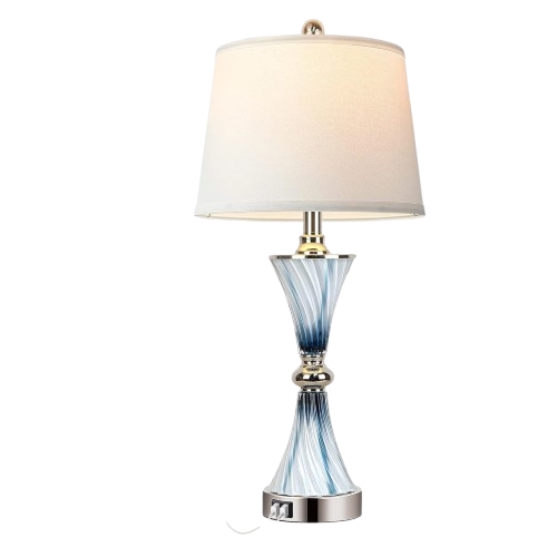 Blue Glass Table Lamps for Bedrooms with  USB Port, Dimmable Touch Coastal Bedside Lamps for Contemporary Style Modern Nightstand Lamps with 1 LED Bulb for Home Lighting Decoration
