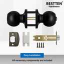 BESTTEN Keyed Entry Door Knob, Heavy Duty Entrance Door Lock, Standard Ball, All Metal, Matte Black