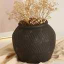 Farmhouse Ceramic Vase - Black Rustic Vintage Flower Vase for Home, Living Room, Shelf and Dining Table Decor - 7IN (7*6.5IN, Retro-3)