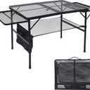 Folding Grill Table, 3x2 FT Portable Camping Table with 2 Wing Panels, Height Adjustable Metal Tables with Mesh Desktop and Mesh Bag, Outdoor Furniture for Camping, Picnic, Beach and BBQ, Black