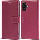 Wallet Case for iPhone 17 with Credit Card Holder,PU Leather Folio Flip Kickstand Protective Shockproof Cover for Apple 17 Phone Case (Red, for iPhone 17-6.3'')