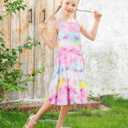 Girls Summer Sundress Adjustable Strap Cami Dress Spaghetti Strap Dresses Size 4-13 (8-9 Years, A3 Flamingo 01)