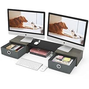 WESTREE Dual Monitor Stand Riser with Two Drawers, Extra Large Storage Monitor Stand for 2 Monitors, Desktop Oraganizer Stand for Computer,Laptop,Screen,Printer,TV (Grey)