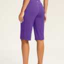 SANTINY Women's 12" Bermuda Shorts Knee Length with Pockets High Waisted Long Shorts for Women Stretch Casual Walking (Purple, S)