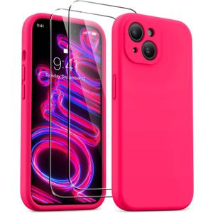 AOTESIER Magnetic for iPhone 15 Case, [Compatible with Magsafe] [Food Grade Silicone] Upgraded Camera & Screen Protection Phone Case with [2 Screen Protectors], 6.1 inch, Hot Pink