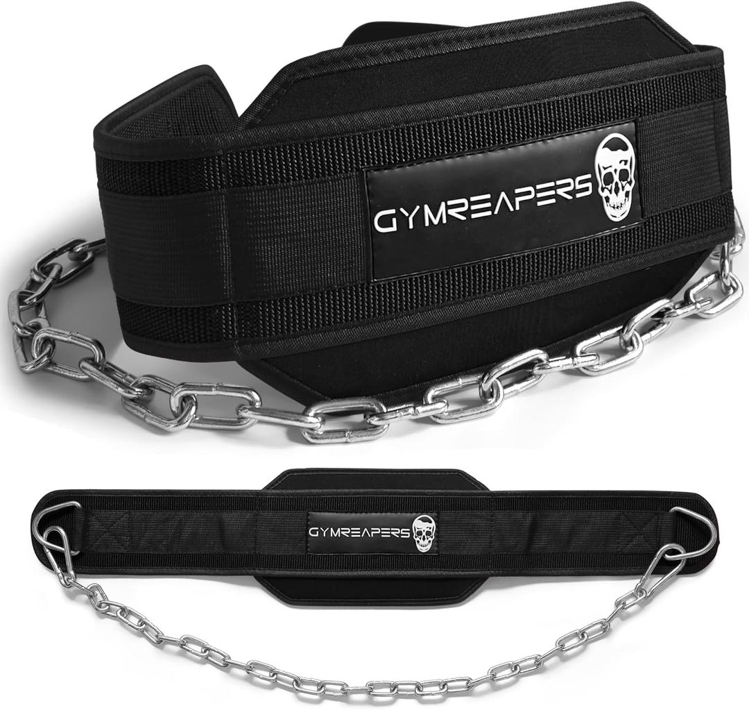 Gymreapers Dip Belt With Chain For Weightlifting, Pull Ups, Dips - Heavy Duty Steel Chain For Added Weight Training (Black)