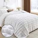 Peace nest Fluffy Rabbit Faux Fur Bedding King Comforter Set Ultra Soft Plush Winter Solid Bubble Sherpa Reversible Comforters 3 Pieces Sets with 1 Comforter 2 Pillow Shams White