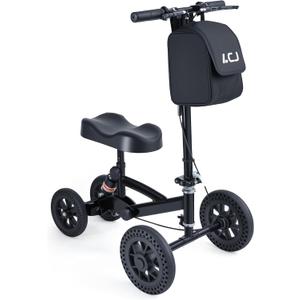 LCJ Knee Scooter Knee Walker for Adults for Foot Surgery All Terrain Leg Scooter Broken Ankle Scooter for Injured Foot with Shock Absorbing Black