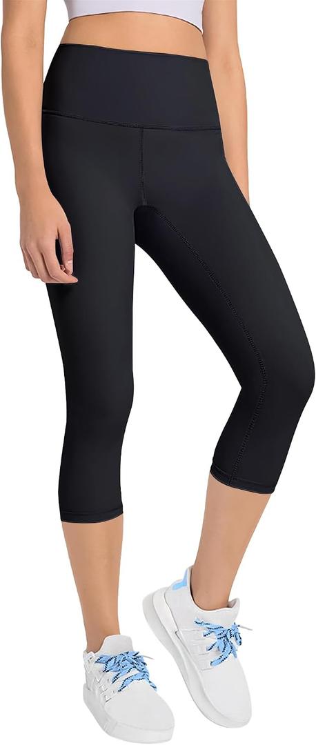 Gnainach Girls Capri Leggings High Waisted Compression Pants Stretch Active Yoga Tights for Kids Teen Workout Running (Black)