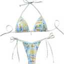 WDIRARA Women's 2 Piece Boho Triangle Bikini Set Halter String Swimsuits Beach Bathing Suit Set, XS