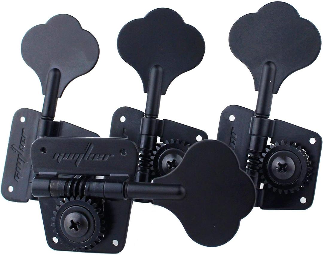 Guyker Bass Tuners (4 for Right) - 1:20 Ratio Open Gear Tuning Key Pegs Machine Head Replacement for Electric Jazz Guitar Bass or Precision Instruments - GK530 Black