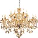 Luxury Cognac Crystal Chandelier 18 Lights,Contemporary K9 Crystal Ceiling Chandelier Lighting Fixture Candle Style E12 Base for Dinning Living Room Bedroom Hallway (18 Lights)