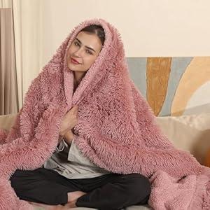 Electric Blanket Queen Size, Super Cozy Luxury Faux Fur & Thick Sherpa Heated Blanket with 5 Heating Levels & 10 Hours Auto Off, Fast Heating & Machine Washable for Home, 84" x 90"