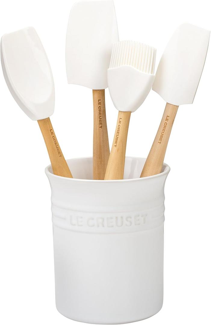 Le Creuset Silicone Craft Series Utensil Set with Stoneware Crock, 5 pc., White (1 Each)