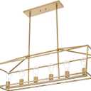 BONLICHT Farmhouse Chandeliers Gold 6 Light Modern Linear Dining Room Pendant Lighting Traditional Rectangular Kitchen Island Lantern Light Fixture Classic Ceiling Light with Adjustable Rods