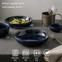 S&Q'S CERAMICS Large Serving Bowls Set of 4, 65 ounce Large Salad Bowls, 10'' Ceramic Wide Shallow Bowl Plates, Pasta Serving Dishes for Party, Entertaining, Microwave Safe(Navy Blue)