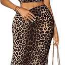 Milumia Women's Two Piece Skirt Set Cheetah Print Strapless Crop Tube Top Maxi Skirts Rave Ouftits M