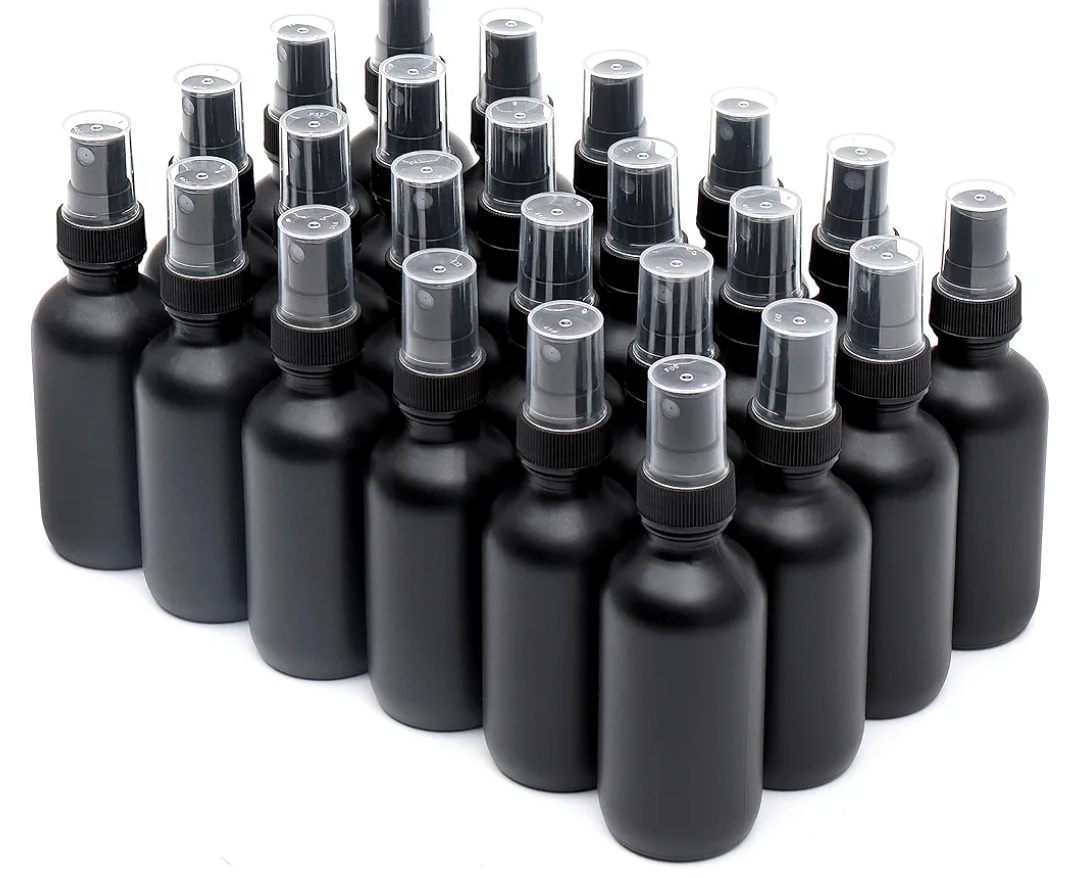 Frosted Black Glass Small Spray Bottle 2 oz 24 Packs,Fine Mist Sprayer Small Clear Bottles,Refillable Containers mini spray bottles for Cleaning Solutions and Skin Care (Frosted Black 24pcs)