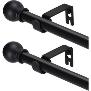 GXOACKJ 2 Pack Black Curtain Rods for windows 32 to 48 inch, 5/8 inch Splicing Heavy Duty Metal Curtain Rod Set with Brackets