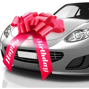 Zoe Deco - Happy Birthday Car Bow - Red, 30 Inch - Giant Car Bow Pre-Printed w/Happy Birthday - Large Gift Wrapping for Huge Present