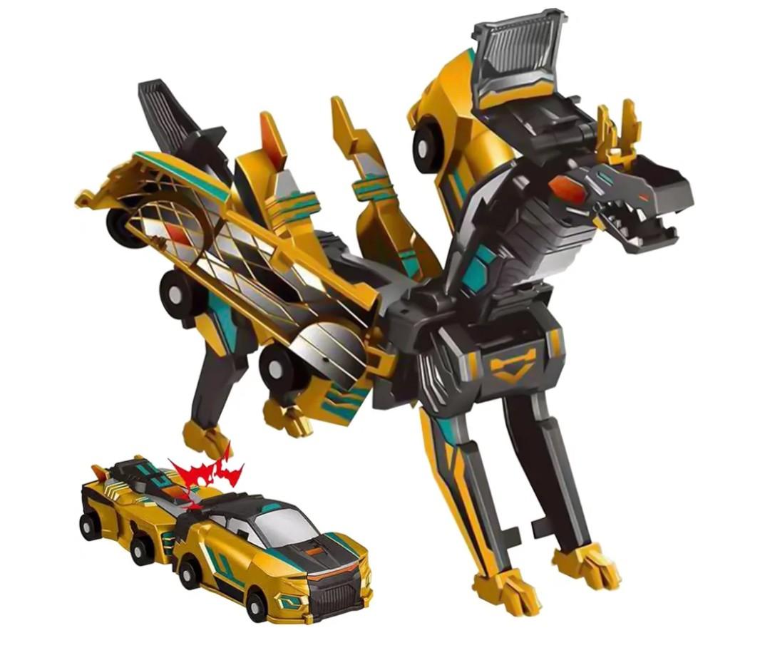 2-in-1 Collision Transformation Dinosaur Car Toy |Magnetic Cars Convertible Robot Toys|DinosaurToys for Kids 3-12 Ideal Christmas Birthday Gift for Boys(Golden)