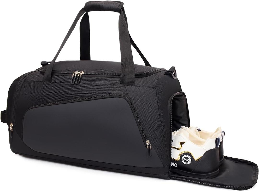 Waterproof Gym Bag with Shoe & Wet Compartment for Men/Women,Sports Duffle Bags for Workout/Fitness/Travel(Black,20"x11"x11")