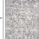 Vintage 3x5 Washable Rug for Entryway, Gray Ivory Super Soft Rug Non-Slip, Printed Faux Wool Floral 3x5 Area Rug Thin Floor Carpet for Kitchen, Bedroom, Office, Living Room