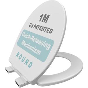 1M Soft Close Toilet Seat Round, Patented Quick Releasing for Easy Cleaning, Anti-Wiggling Design, Easy Installation